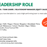 SBU Head Branch Head Team Leader Relationship Manager (Equity Sales) Job Opening